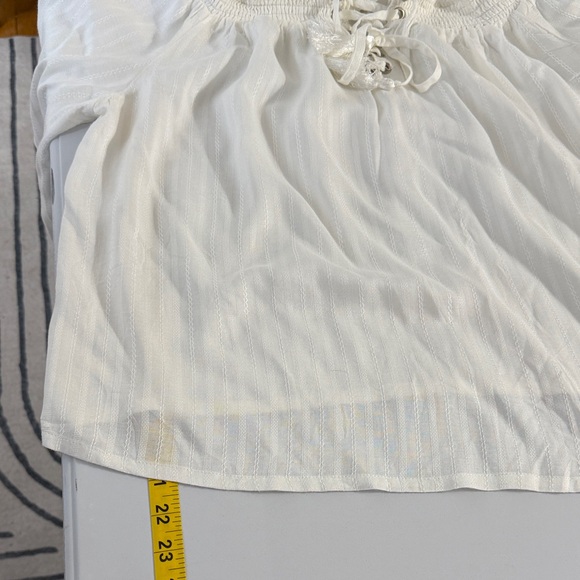 LASCANA for VENUS White Lace Up Peasant Blouse Tassel Boho Top 1X - Picture 9 of 10